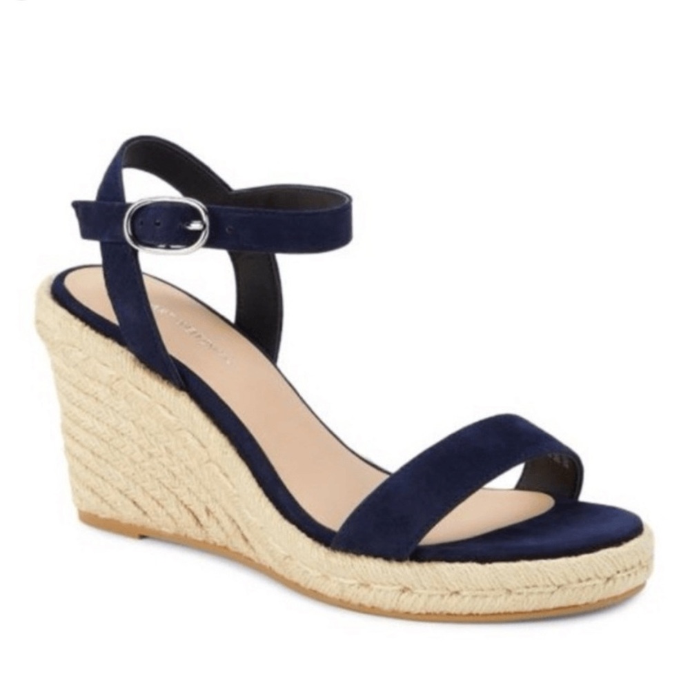 Stuart Weitzman Blue Tan Wedge Espadrilles